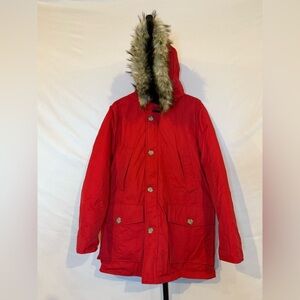 PIOMBO Men’s Size Large Red‎ Winter Parka with Removable Faux Fur Trim